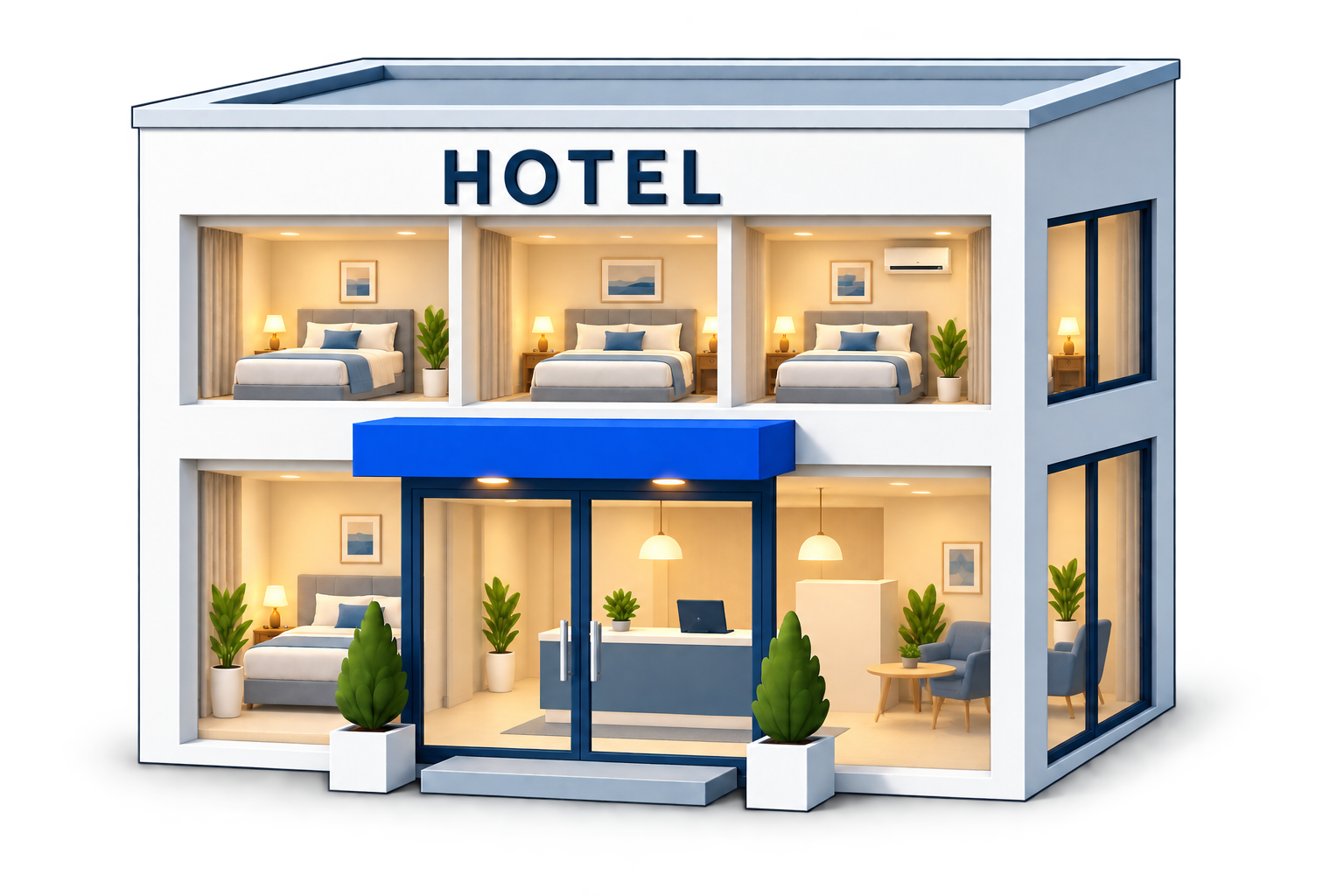 Celoten hotel s sobami in recepcijo